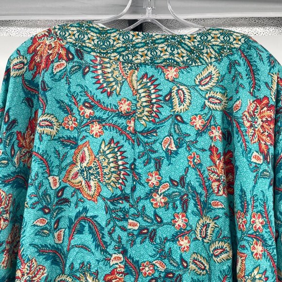 Maurices Floral Open Front Top Batwing Sleeve Turquoise/Multi Size S/M New - Picture 6 of 9